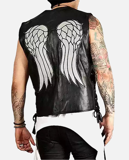 The Walking Dead Governor Daryl Black Leather Vest for Men - front view