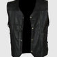 The Walking Dead Governor Daryl Black Leather Vest for Men - collar and zip close-up