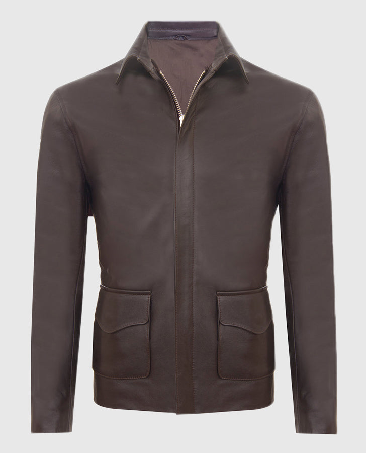 The Legacy Temple of Doom Brown Leather Jacket for Men - back view