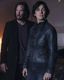 The Matrix Resurrections Carrie Anne Moss Black Leather Jacket - front view