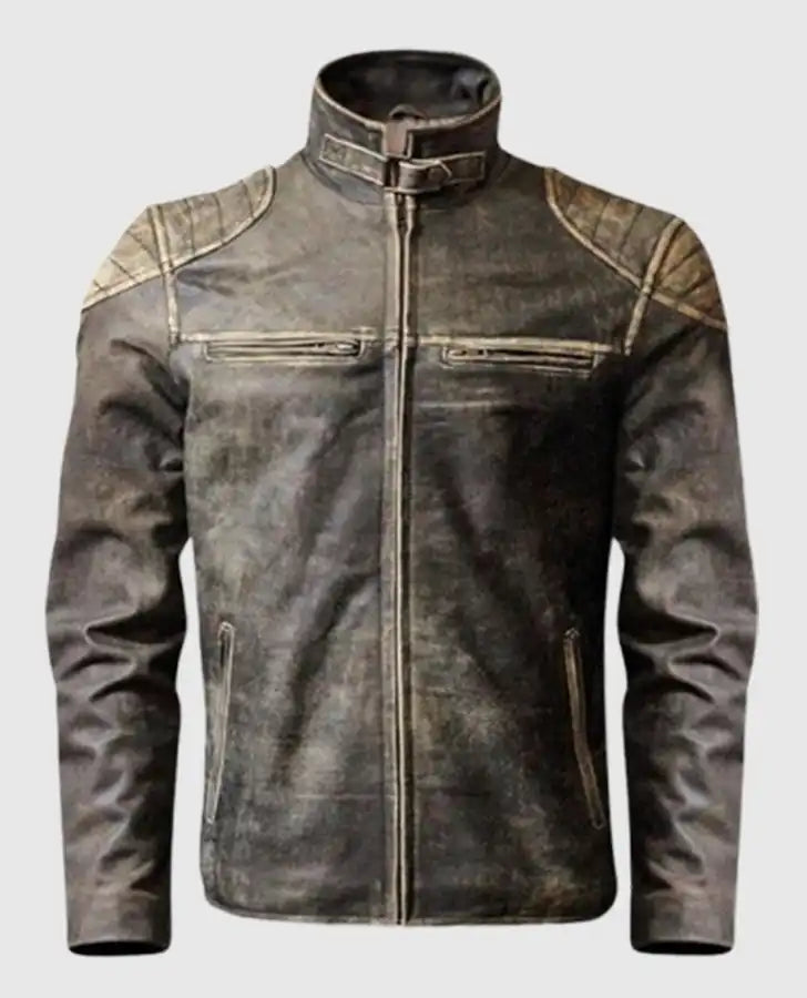 The Outlaw Rider - Distressed Leather Motorcycle Jacket for Men - front view