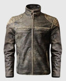 The Outlaw Rider - Distressed Leather Motorcycle Jacket for Men - front view