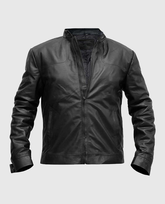 Mission Impossible Fallout Tom Cruise Black Biker Leather Jacket - front view