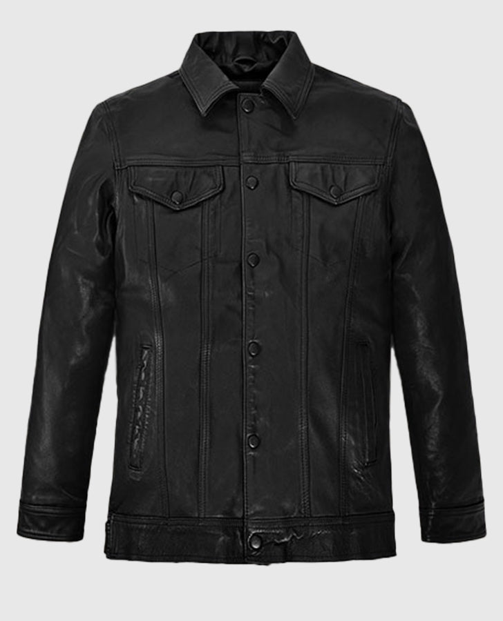 Tom Holland Uncharted Black Leather Jacket for Men - back view