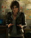 Tomb Raider Alicia Vikander Black Leather Jacket for Women - front view