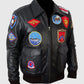Top Gun Black Bomber Leather Jacket for Men | Genuine Leather - side angle view