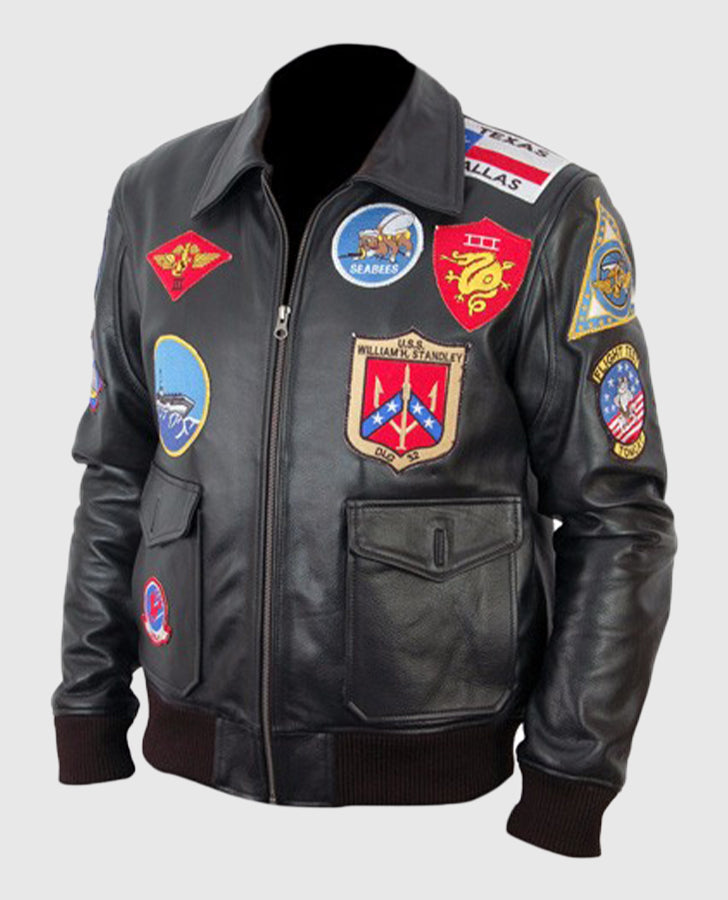 Top Gun Black Bomber Leather Jacket for Men | Genuine Leather - inner lining view