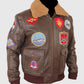 Top Gun Pete Mitchell Brown Bomber Leather Jacket for Men - inner lining view