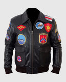 Top Gun Black Bomber Leather Jacket for Men | Genuine Leather - front view