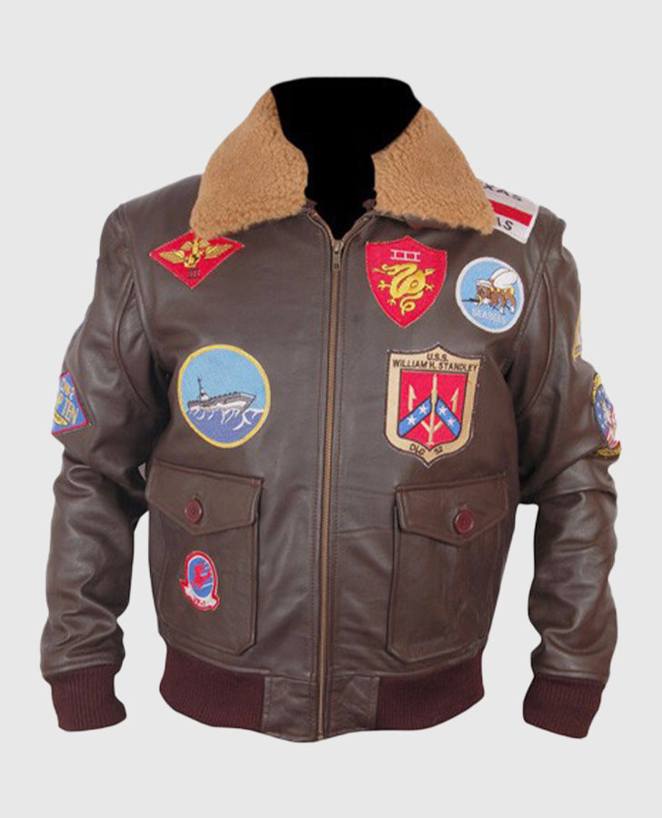 Top Gun Pete Mitchell Brown Bomber Leather Jacket for Men - back view