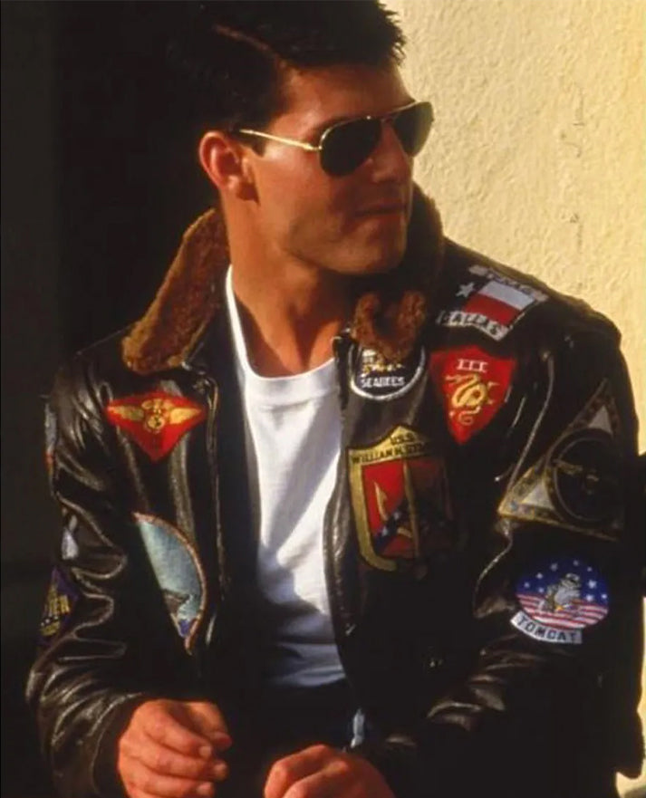 Top Gun Pete Mitchell Brown Bomber Leather Jacket for Men - front view