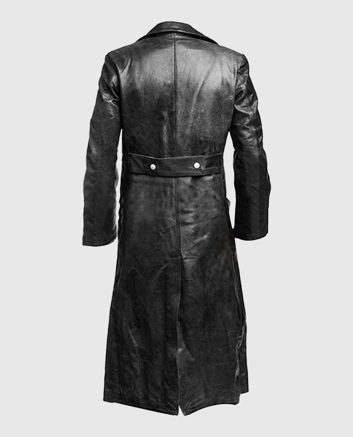 Men's Black Leather Trench Coat – Premium Outerwear - back view