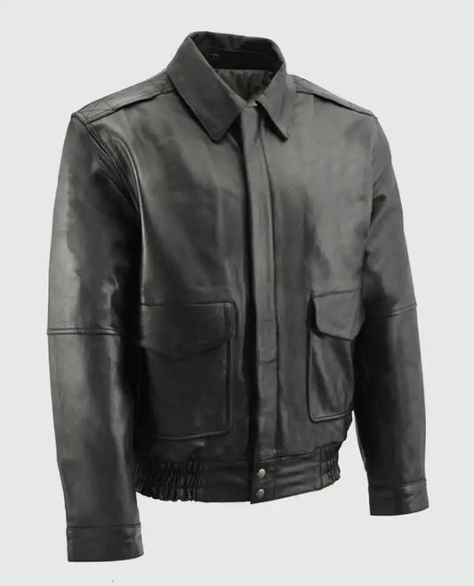 USA Leather 1515 Men's Black 'Classic Aviator' Bomber Leather Jacket - front view