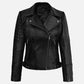 Victoria Justice Black Leather Biker Jacket for Women - back view