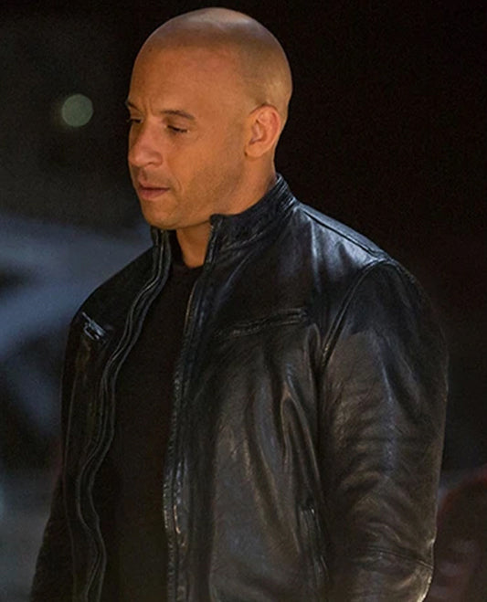 Vin Diesel Fast and Furious 6 Black Leather Jacket for Men - front view