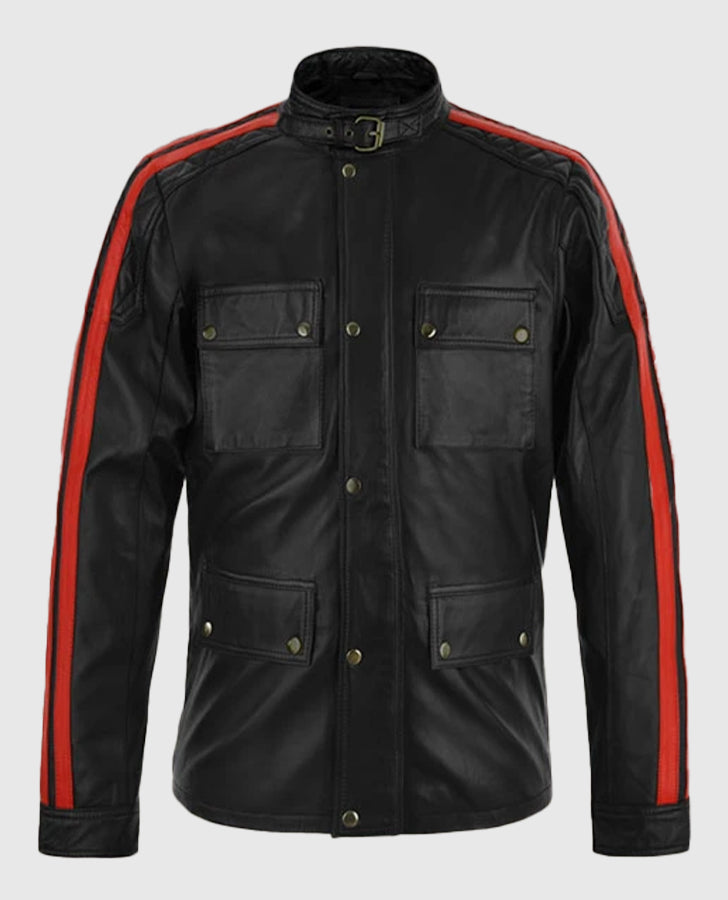 Fast & Furious 8 Vin Diesel Red Stripes Leather Jacket for Men - back view