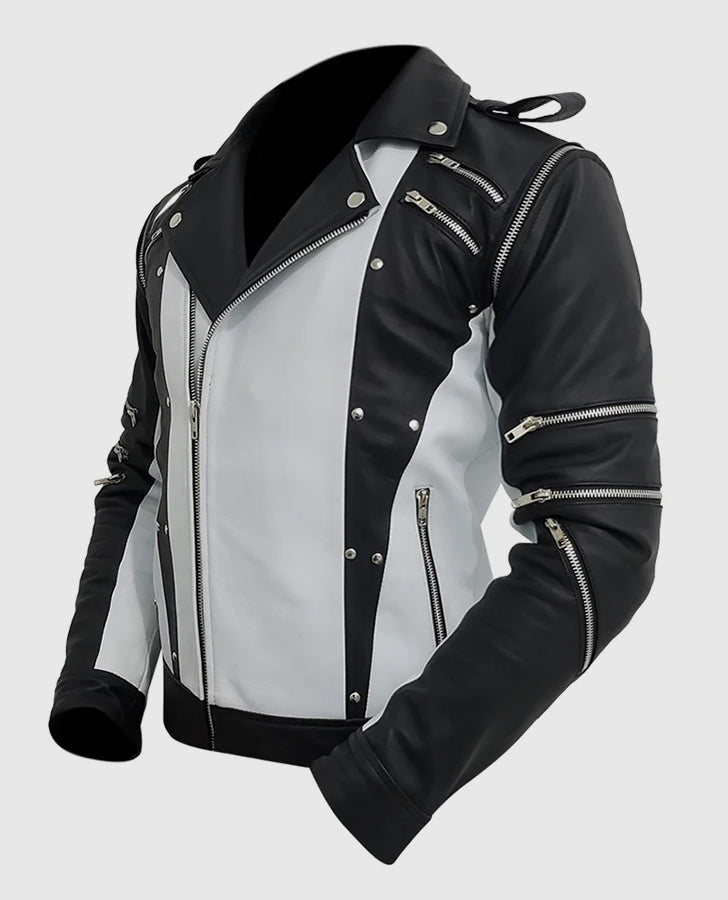 Michael Jackson White & Black Leather Jacket for Men - sleeve and cuff detail