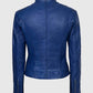 Women's Blue Basic Four Pocket Leather Jacket – Premium Outerwear - back view
