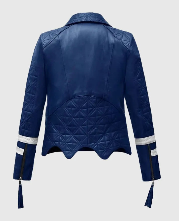 Women's Blue Biker Leather Jacket – Premium Outerwear - back view