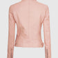 Women's Cafe Racer Light Pink Leather Jacket – Premium Outerwear - back view