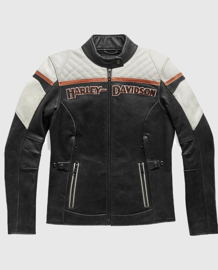 Women's H-D Triple Vent Miss Enthusiast II Leather Riding Black Jacket - front view