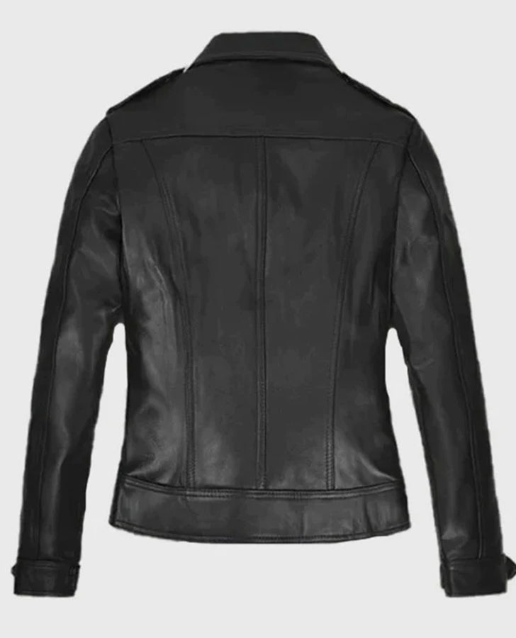 Women's Black Moto Leather Jackets Jacket – Custom Fit - back view