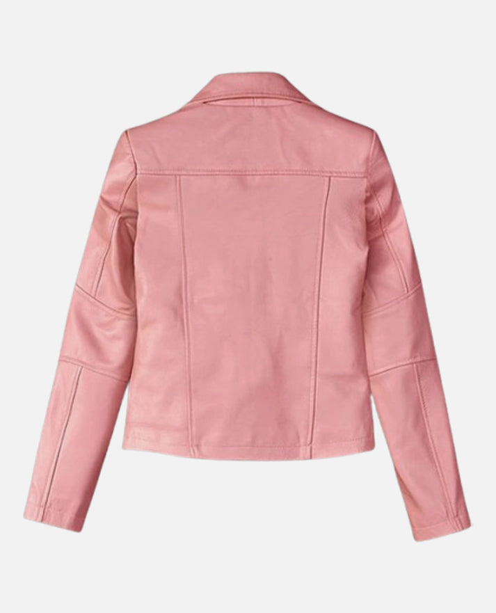Women's Pink Leather Biker Jacket – Premium Outerwear - back view