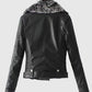 Women's Faux Fur Quilted Moto Black Leather Jacket - back view
