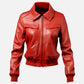 Women Red Leather Jacket Bomber Style