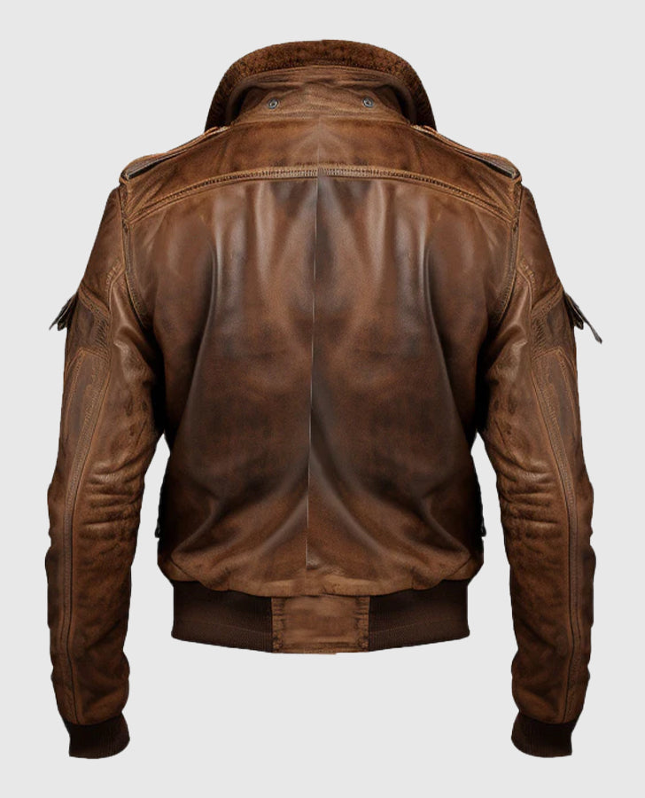 Women's Vintage Brown Bomber Leather Jacket – Custom Fit - back view