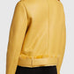 Women's Yellow Shearling Trimmed Leather Moto Jacket - back view