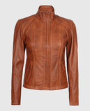 Women's Acerra Real Cognac Brown Leather Jacket – Custom Fit - front view