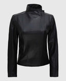 Women's Arezzo Black Flap Closure Leather Jacket – Custom Fit - front view