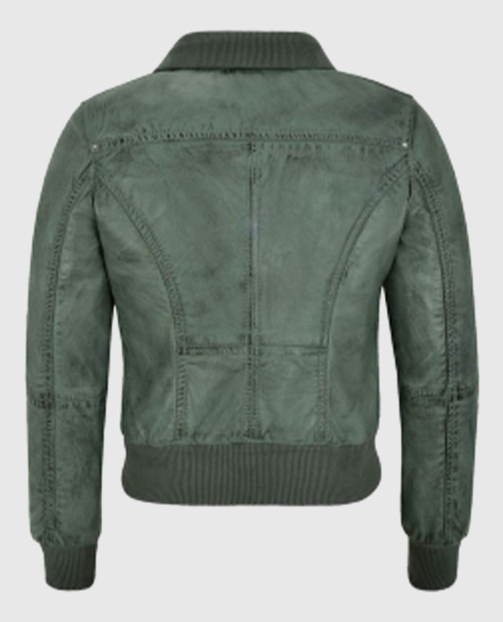 Women's Aviator Grey Bomber Leather Jacket – Custom Fit - back view