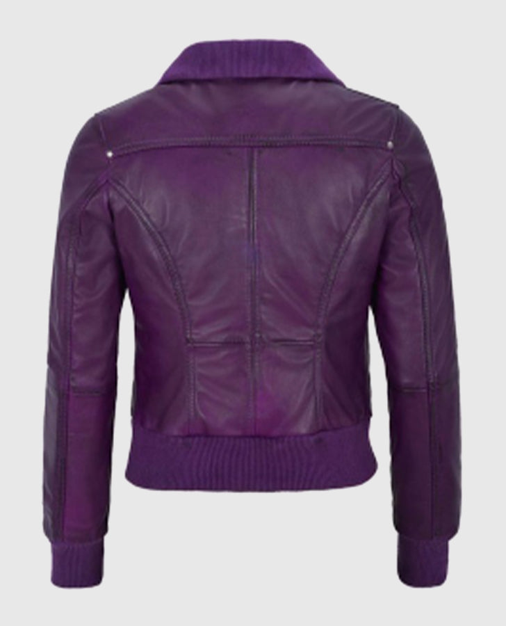 Women's Aviator Purple Bomber Leather Jacket – Custom Fit - back view