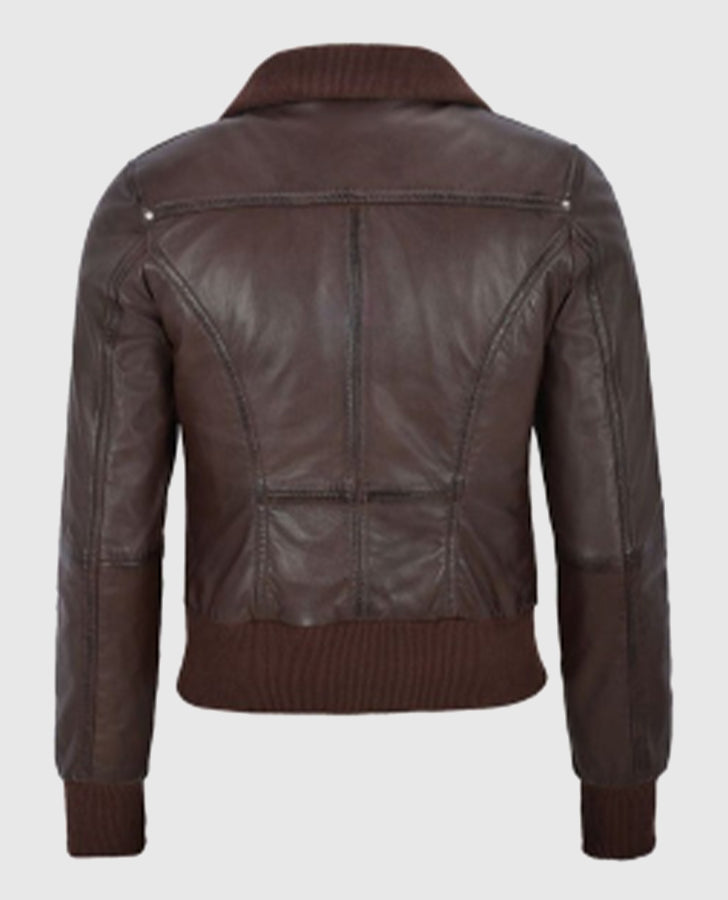 Women's Aviator Brown Bomber Leather Jacket – Premium Outerwear - back view