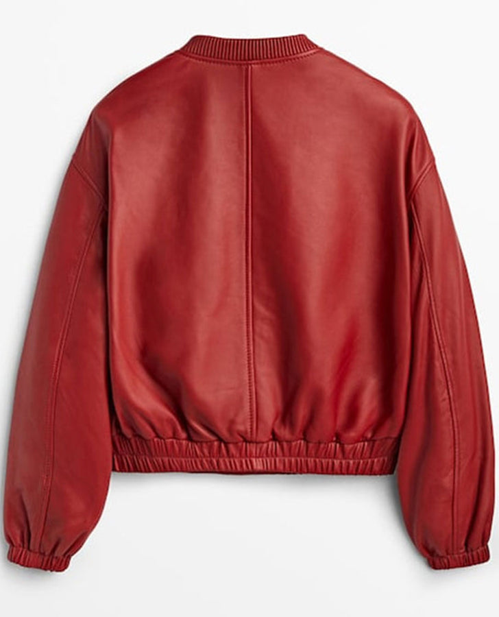 Women's B3 Red Aviator Leather Bomber Jacket – Custom Fit - back view