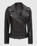 Women's Black Asymmetrical Leather Biker Jacket – Custom Fit - front view