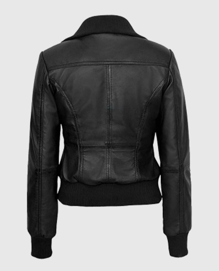 Women's Bomber Black Leather Jacket – Premium Outerwear - back view
