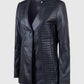 Women's Black Collarless Long Leather Jacket – Premium Outerwear - front view