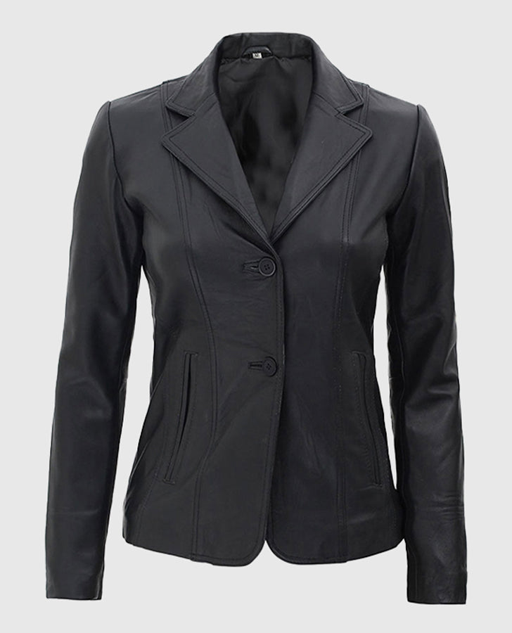 Women's Black Leather Blazer – Premium Outerwear – Custom Fit - front view