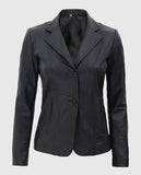 Women's Black Leather Blazer – Premium Outerwear – Custom Fit - front view
