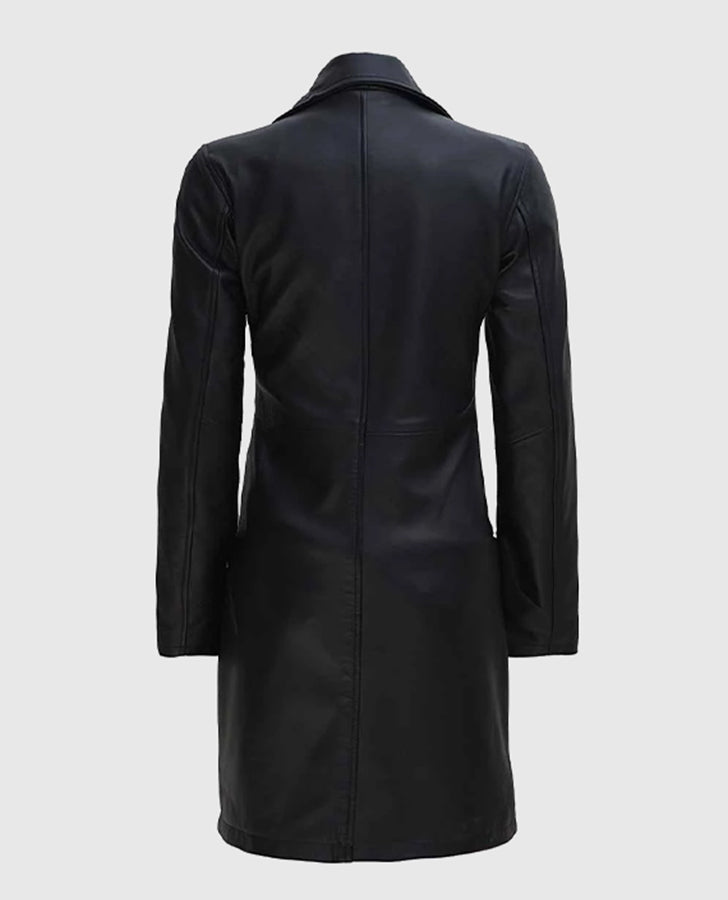 Women's Real Leather Black Coat | Genuine Leather – Premium Outerwear - back view