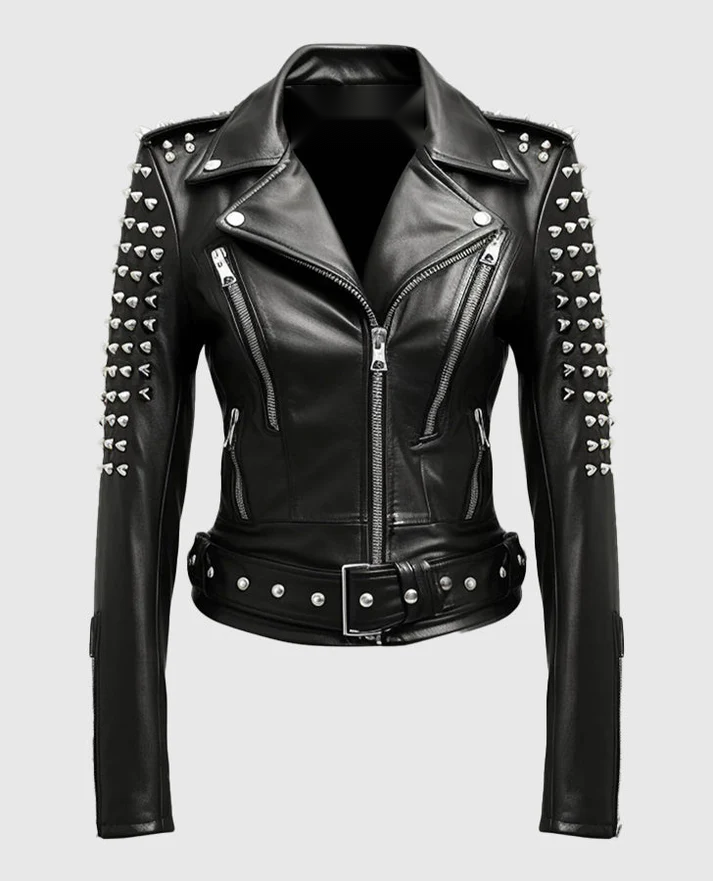 Women's Black Stud Biker Leather Jacket – Custom Fit