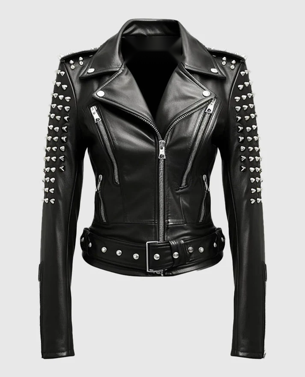 Women's Black Stud Biker Leather Jacket – Custom Fit