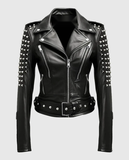 Women's Black Stud Biker Leather Jacket – Custom Fit