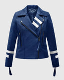 Women's Blue Biker Leather Jacket – Premium Outerwear - front view