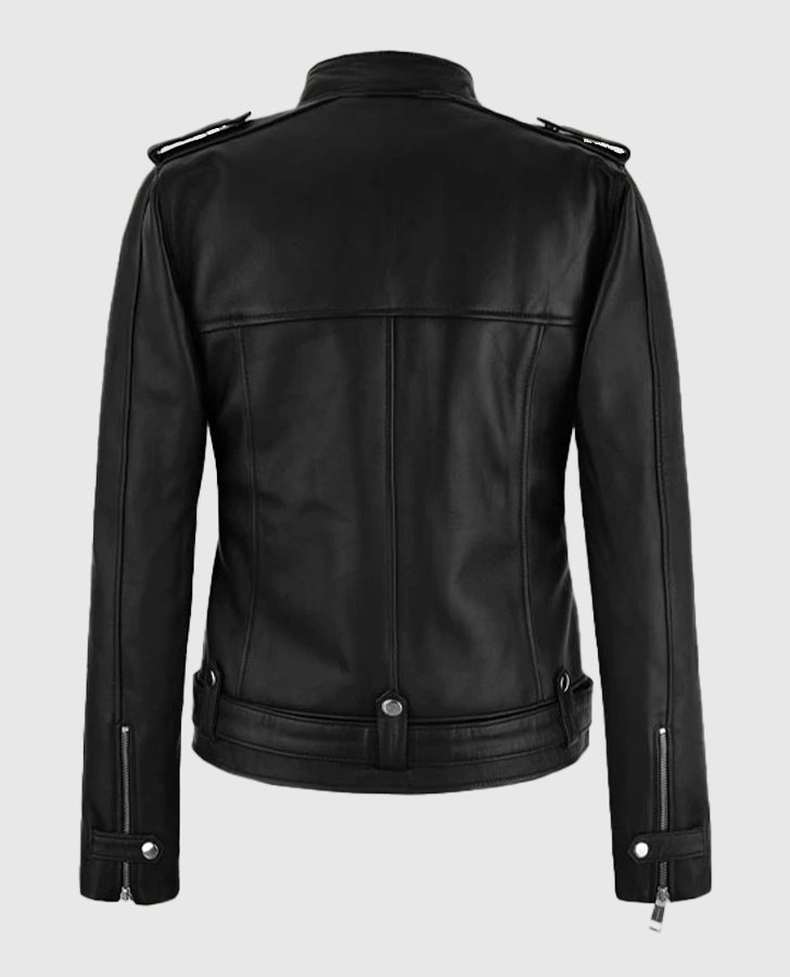 Women's Chic Rider Black Leather Jacket – Custom Fit - back view