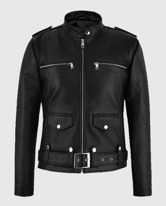 Women's Chic Rider Black Leather Jacket – Custom Fit - front view