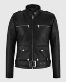 Women's Chic Rider Black Leather Jacket – Custom Fit - front view